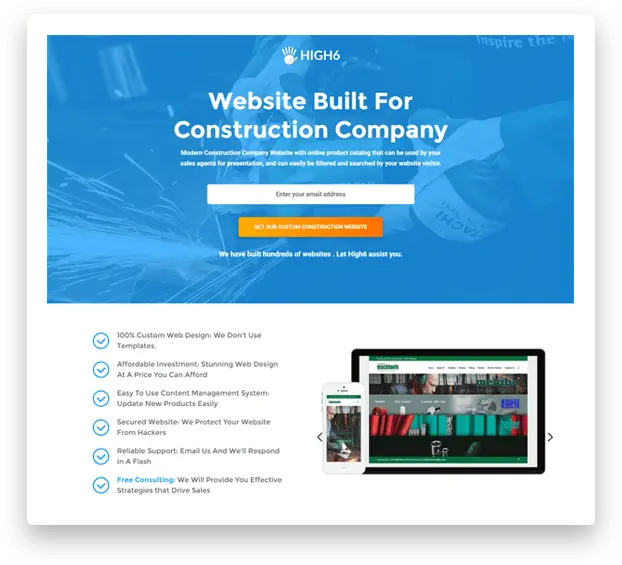 High6 Landing Page for Contruction Company Website