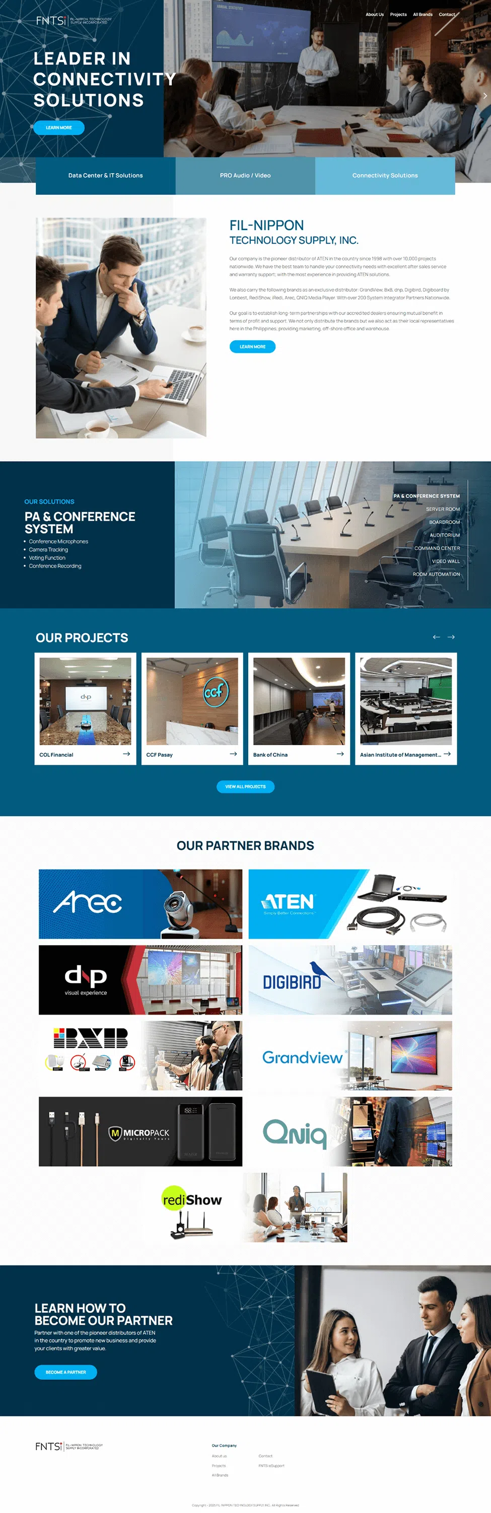 Filnippon Website showcasing technology solutions and partners